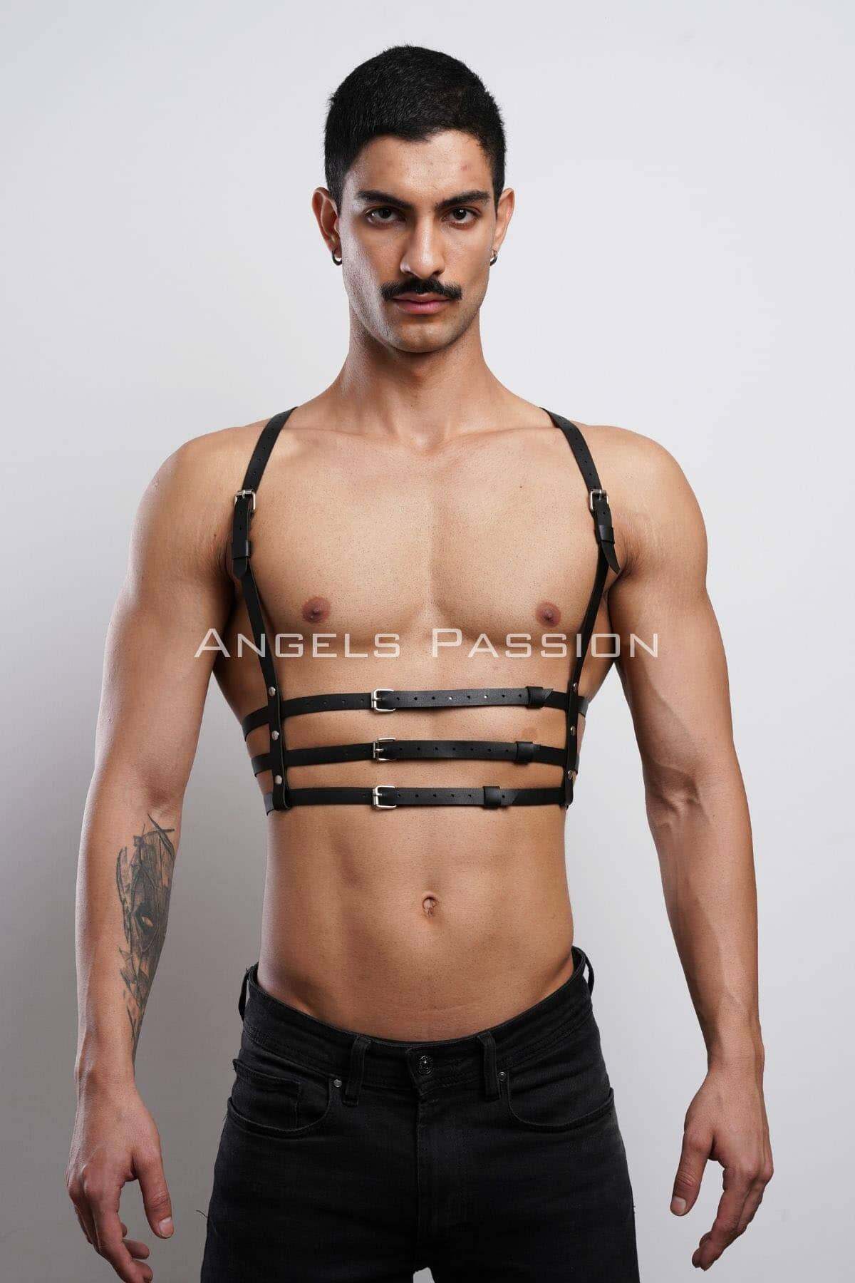 3 Sıralı Erkek Göğüs Harness, Şık T-Shirt Üzeri Aksesuar - APFTM107