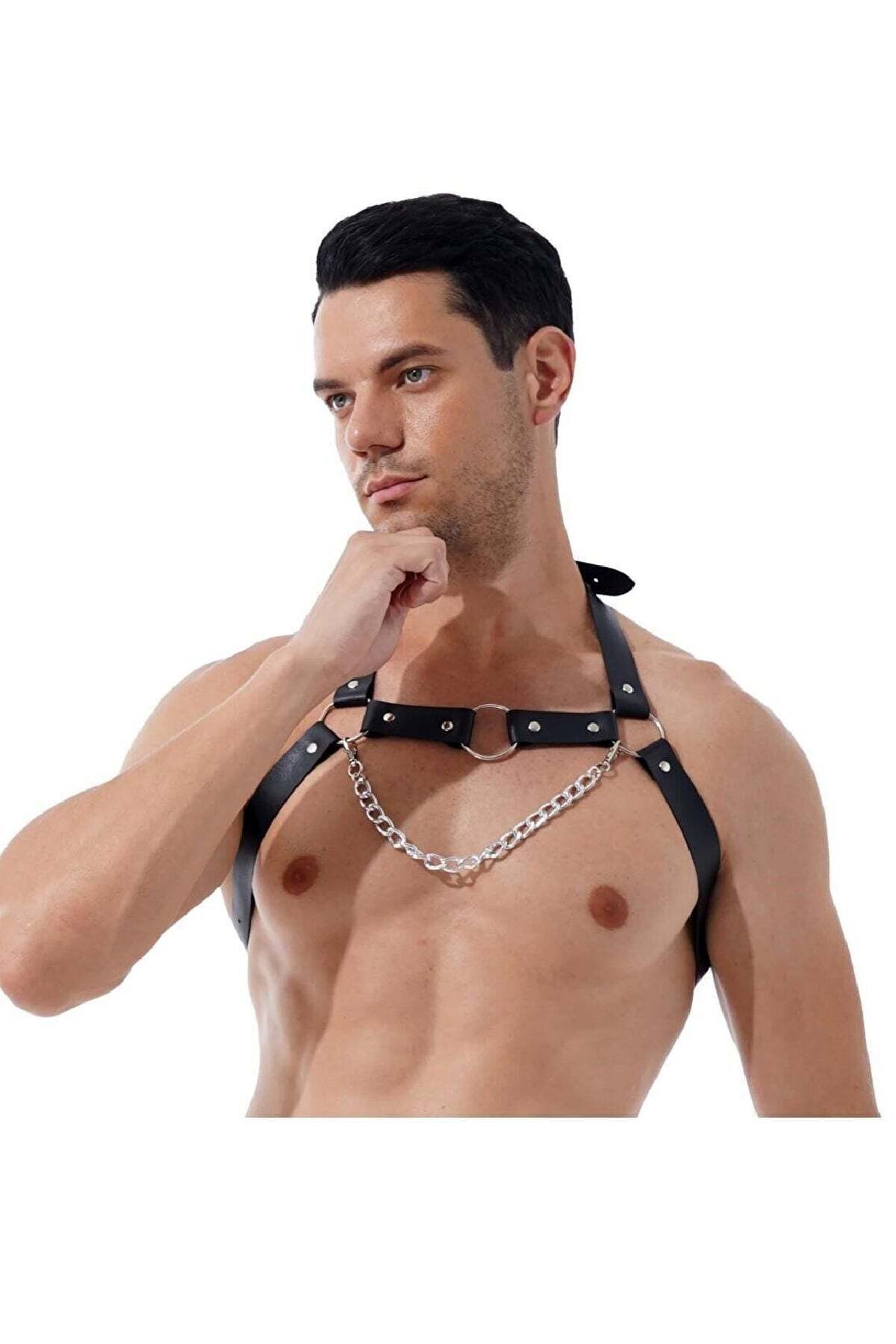 Zincirli Erkek Göğüs Deri Harness - APFTM96