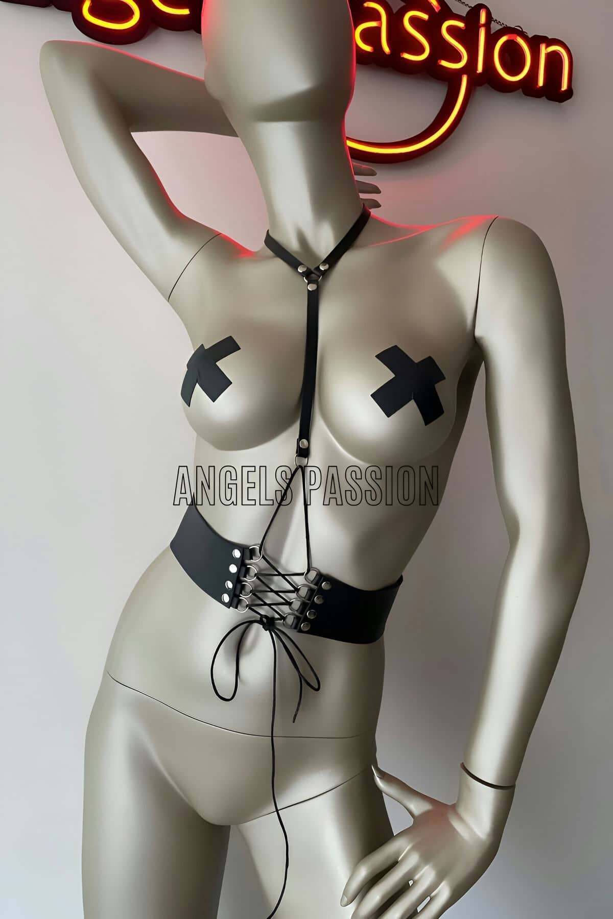 Klipsli Deri Korse Harness - Deri Korse Elbise - APFT594