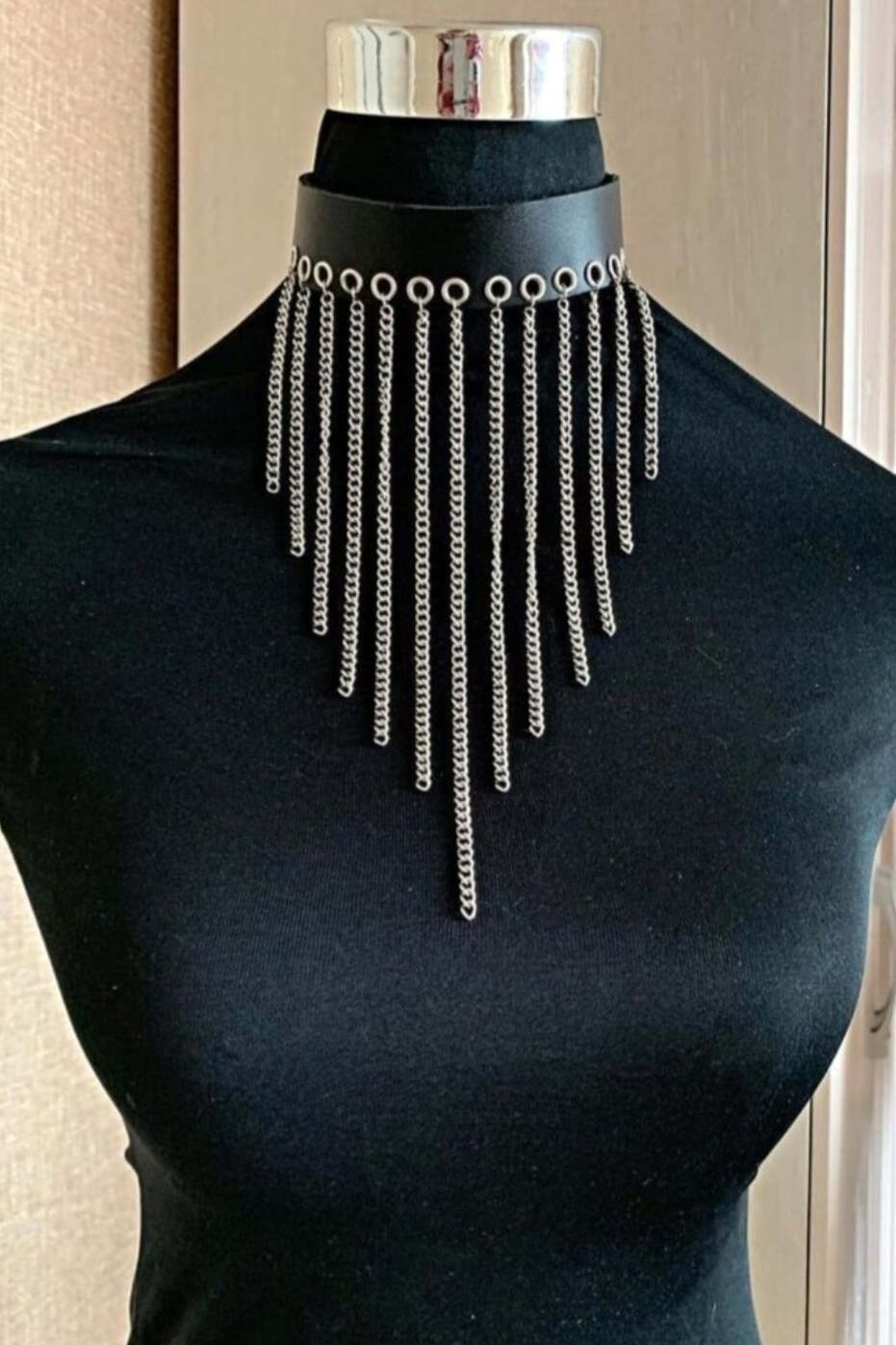 Zincirli Deri Choker, Şık Deri Tasma - APFT629