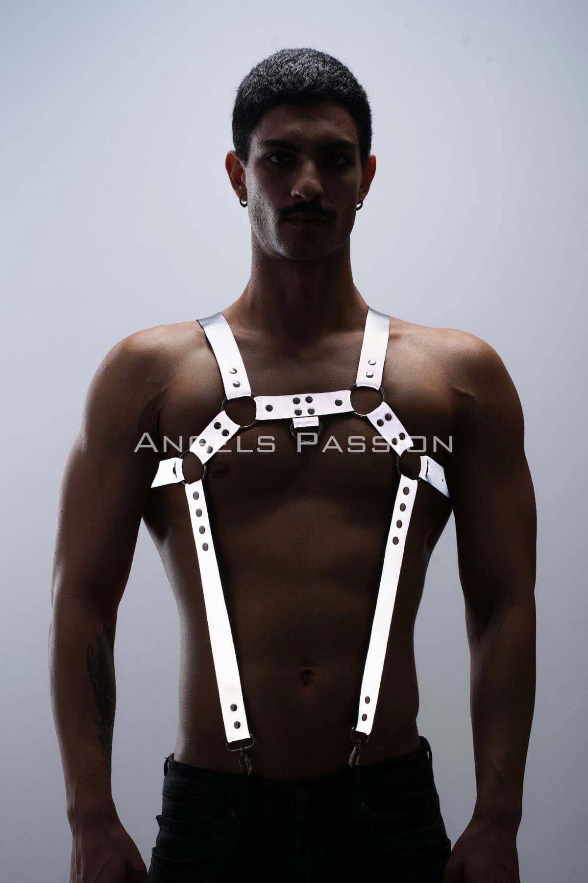 Reflektörlü (Karanlıkta Parlayan) Erkek Göğüs Harness, Reflektörlü Pantolon Askısı, Clubwear - APFTM23