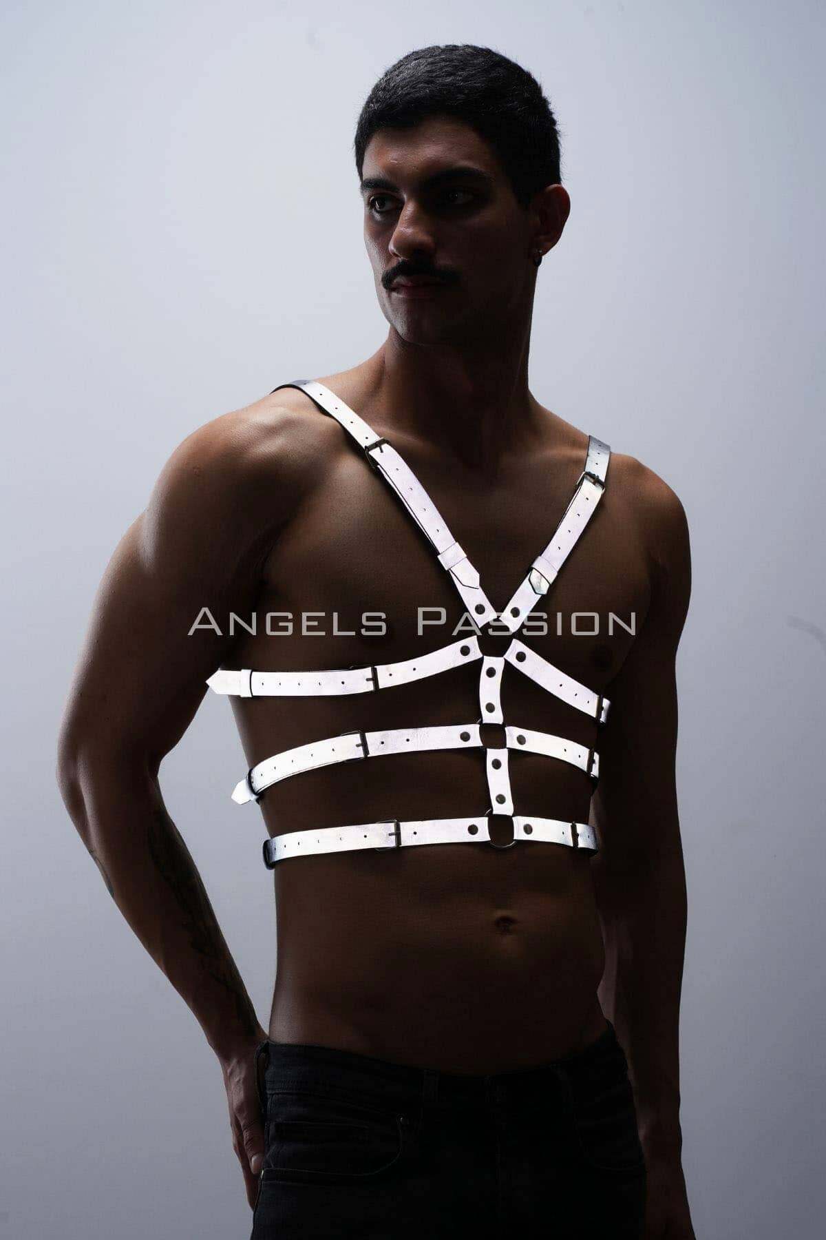 Karanlıkta Parlayan - Reflektörlü Erkek Göğüs Harness, T-Shirt Üzeri Harness - APFTM38