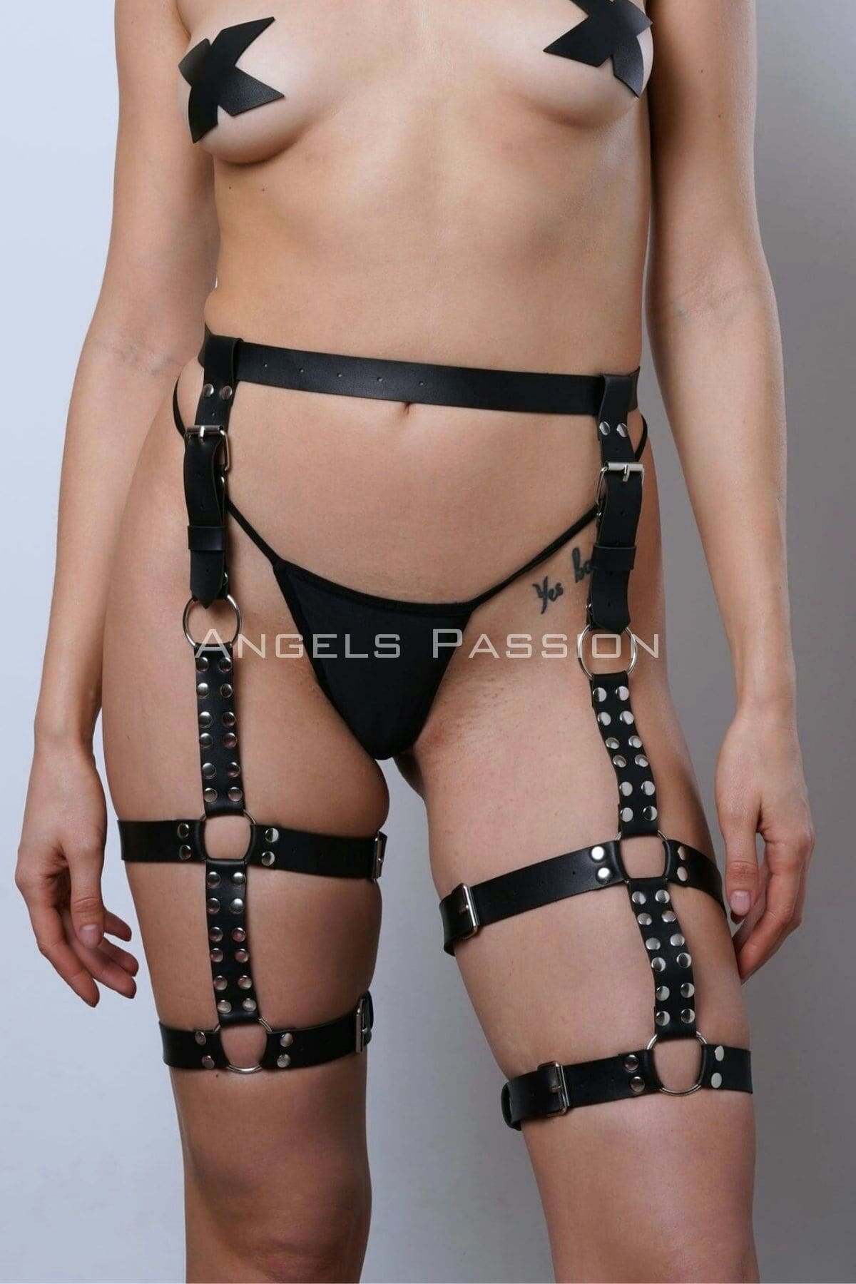 Deri Kemer Bacak Harness, Perçin Detaylı Deri Bacak Jartiyer - APFT862