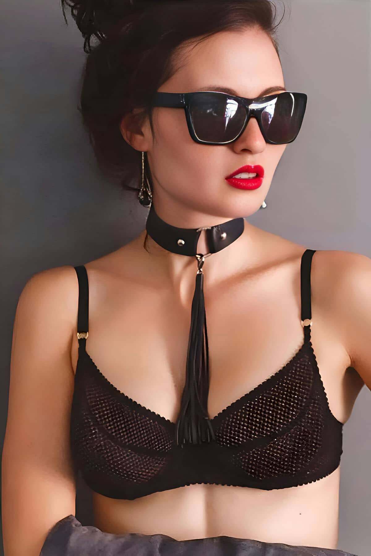 Püsküllü Deri Tasma, Deri Choker, Püskül Detaylık Şık Choker - APFT1236