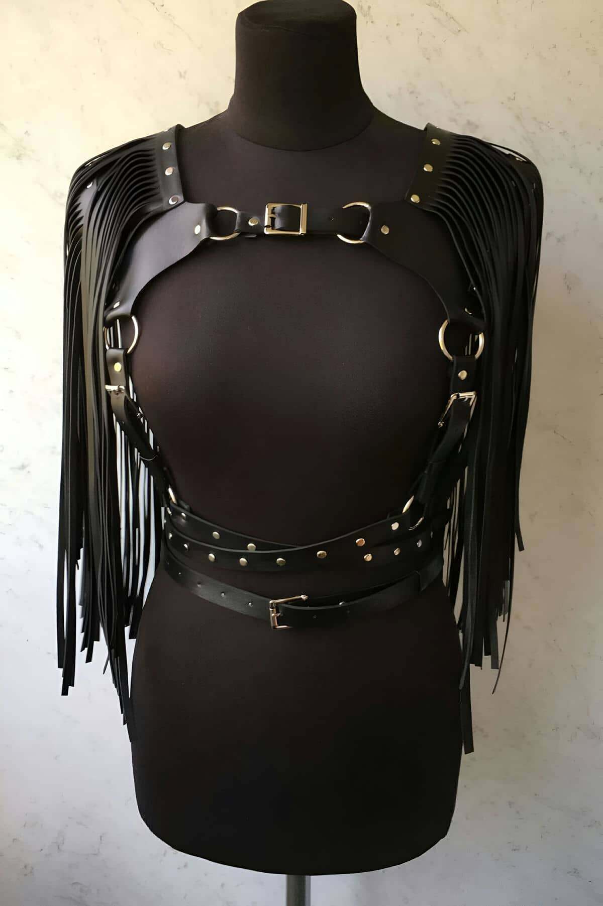 Püsküllü Deri Ceket Harness, Şık Deri Harness Ceket - APFT999